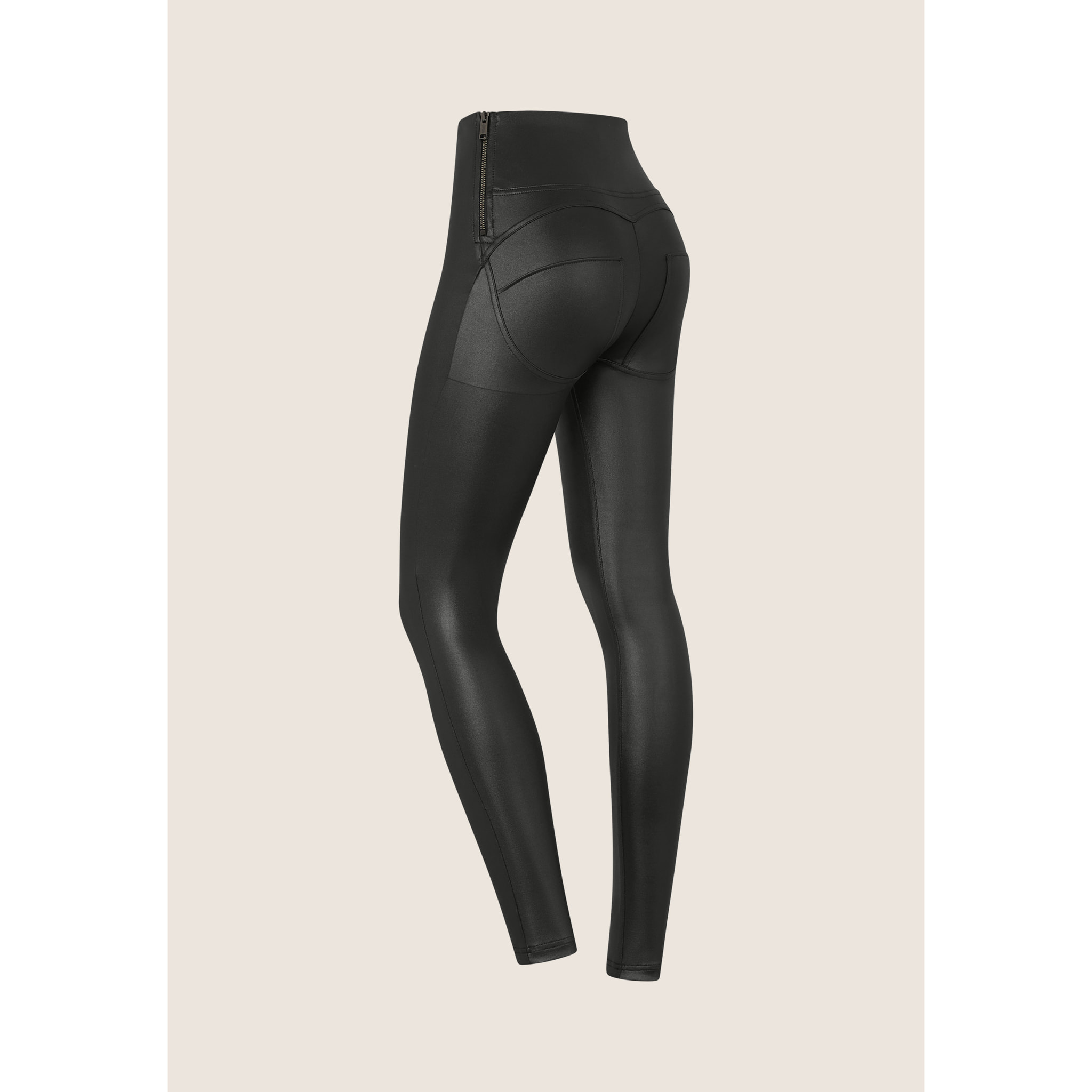 Pantaloni push up WR.UP® vita alta tessuto lucido wet effect