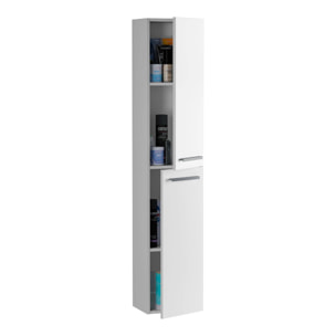 Mobile colonna Notte, Mobile per bagno a 2 ante, Armadio pensile sospeso con 2 ripiani, 30x25h150 cm, Bianco lucido