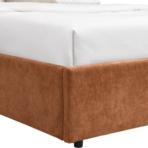 Lit coffre adulte avec tête de lit en tissu chenille - CASSIS