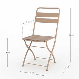 Lot de 2 chaises de jardin en métal taupe, pliantes - Yumi