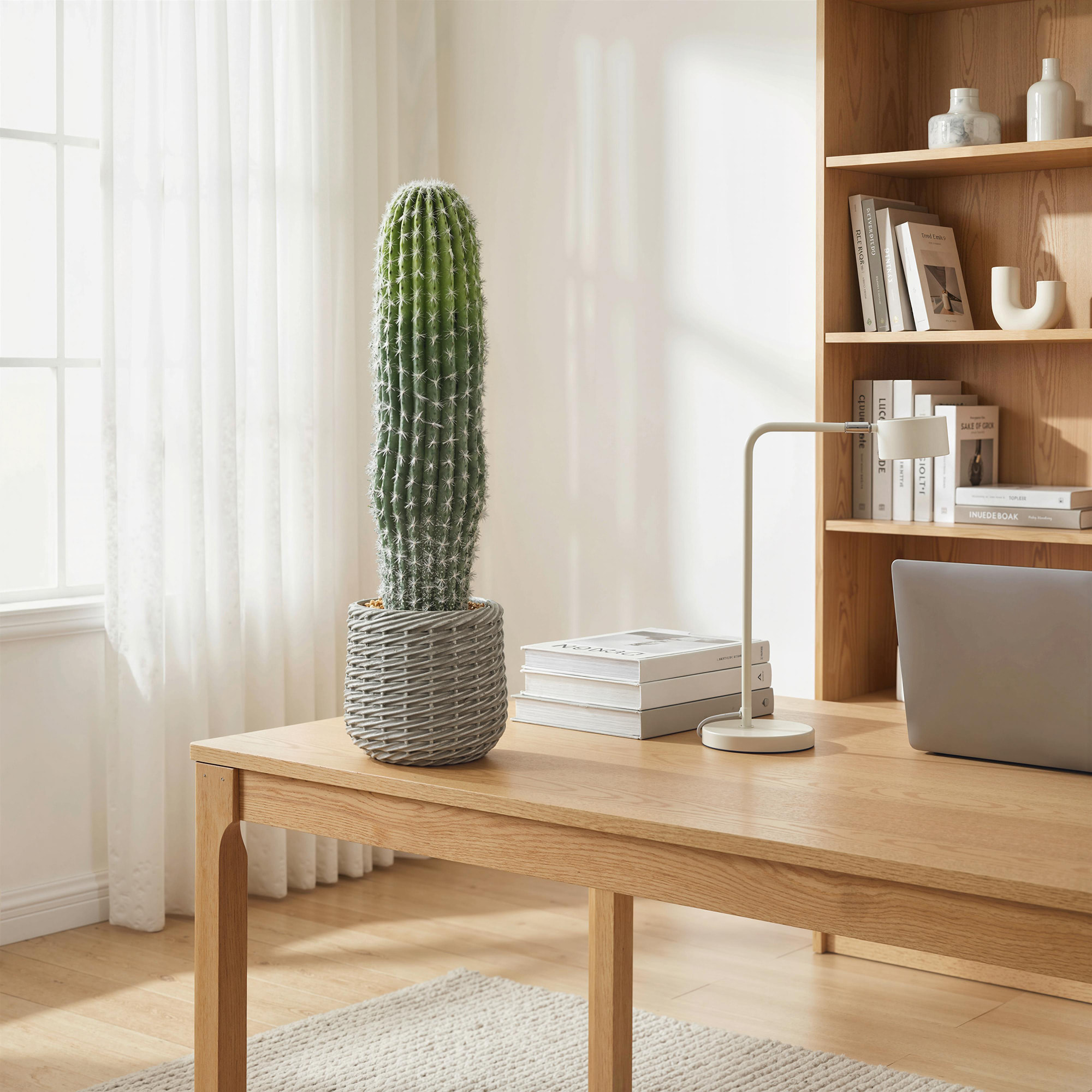 Cactus Artificial 66 cm, Planta Artificial Decorativa con Maceta, para Decoración del Interior, Hogar, Oficina, Salón, Verde
