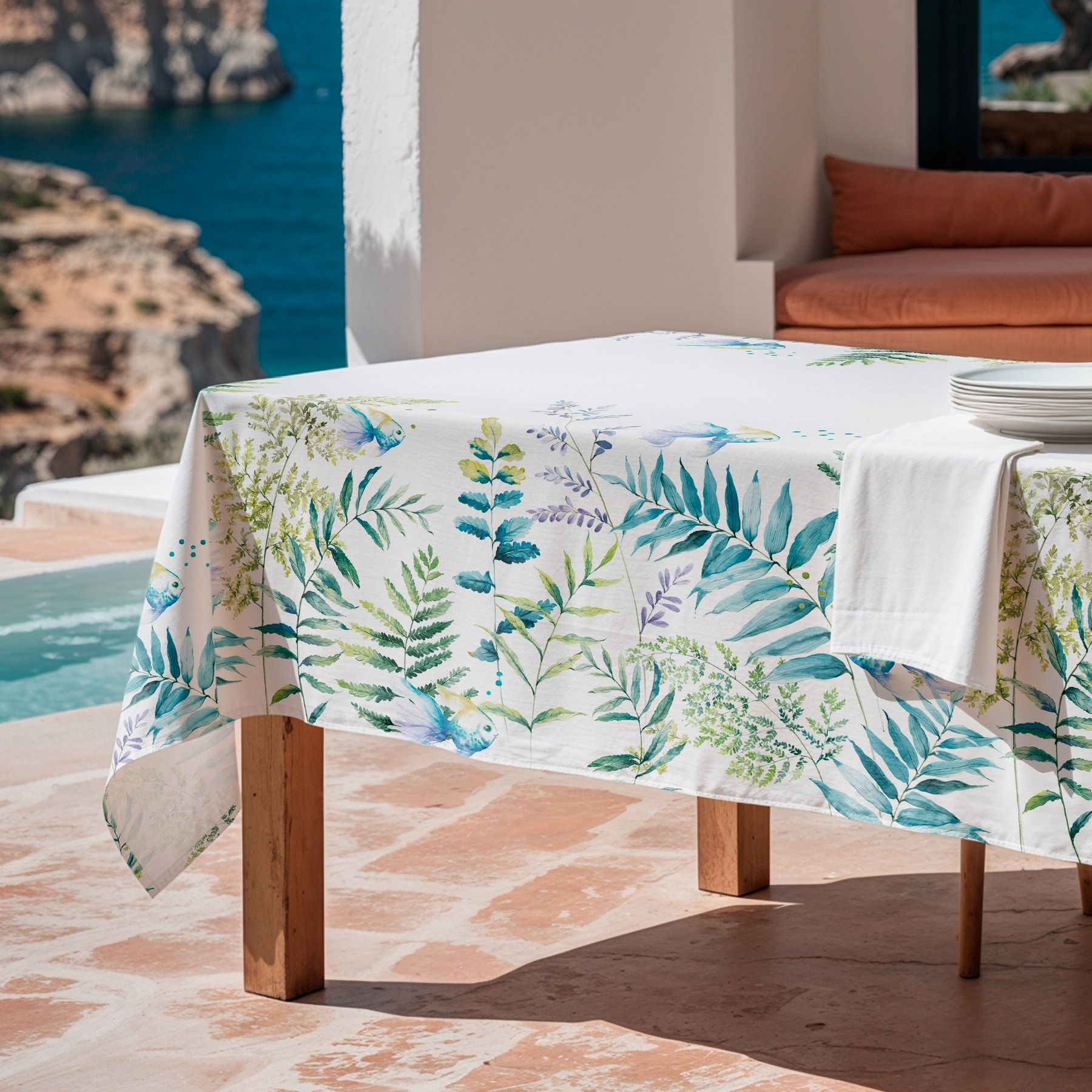 Nappe imprimée anti-tâches ALBIR BLEU VERT