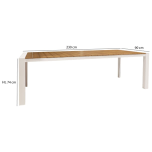 TABLE POLYWOOD ASPECT BOIS STRUCTURE EN MÉTAL BLANC 230X90X74CM BARI