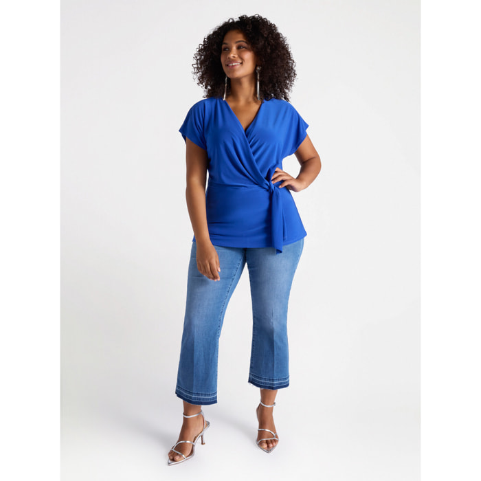 Fiorella Rubino - T-shirt in jersey con incrocio - Bluette