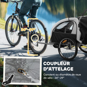 Remorque vélo jogger 2 en 1 enfant drapeau roue avant pivotante réflecteurs barre d'attelage inclus noir blanc