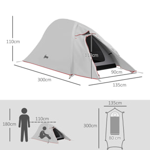 Tente de camping 1-2 pers. double toit étanche 2000 mm sac de transport gris