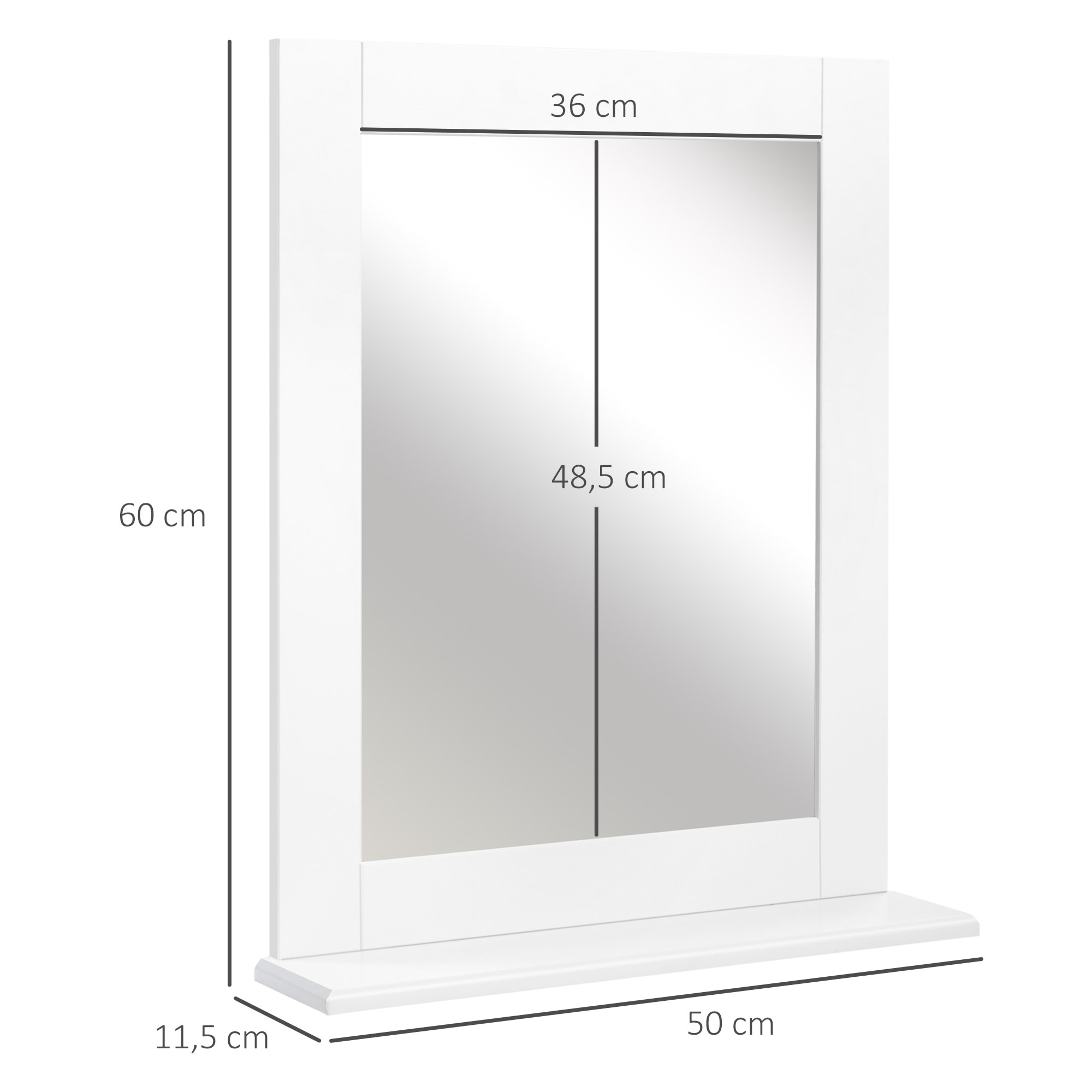Espejo de Baño 50x11,5x60 cm con Estante de Almacenaje y Marco de Madera Blanco
