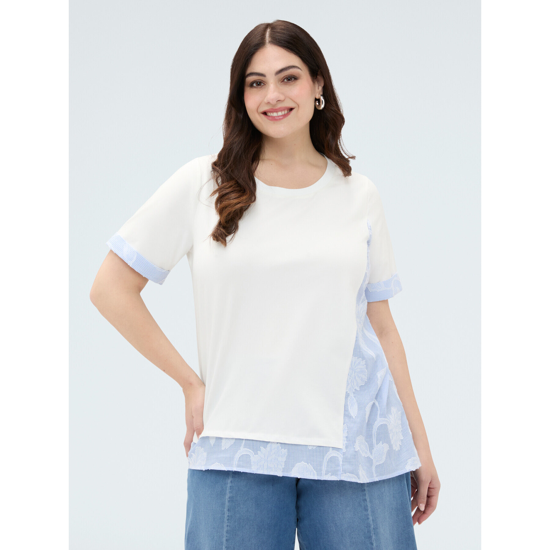 Fiorella Rubino - T-shirt in jersey con inserti a righe - Bianco