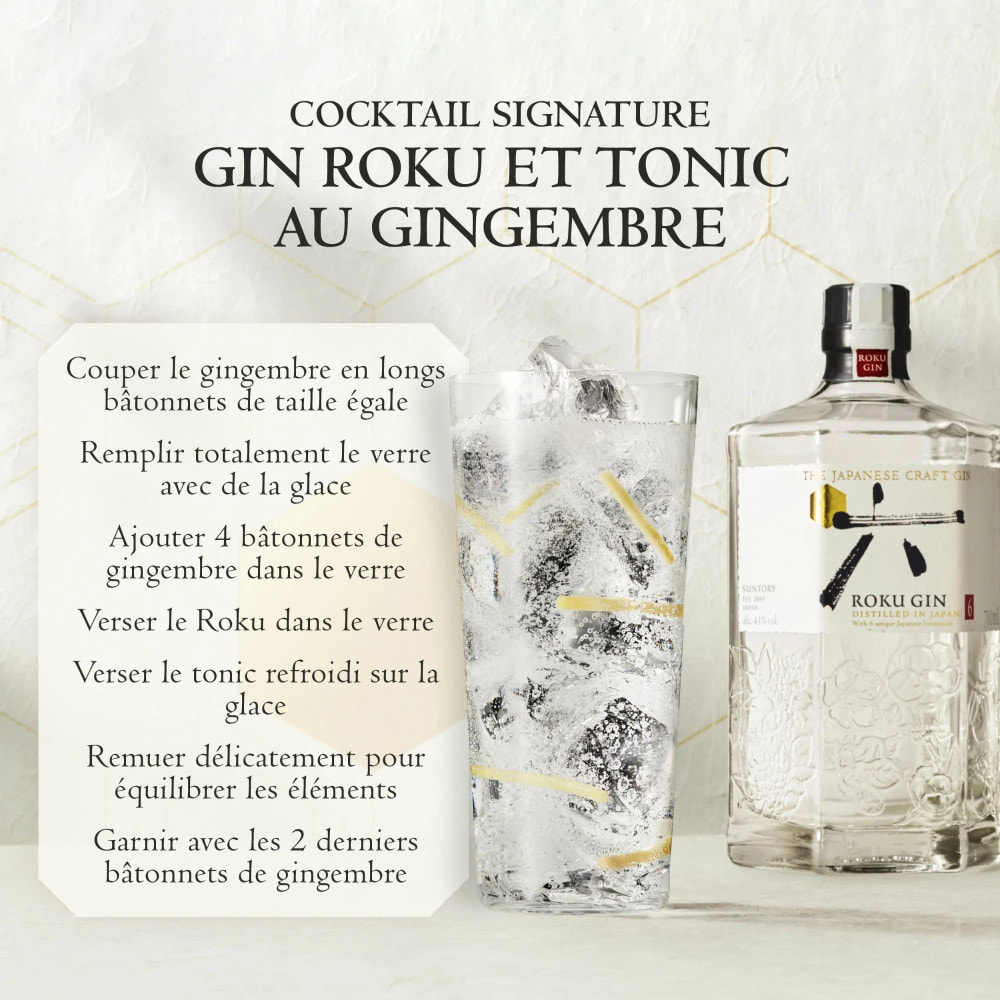 Roku Gin Craft Japonais - Gin aux 6 Botaniques Japonaises| 43% vol | 70cl