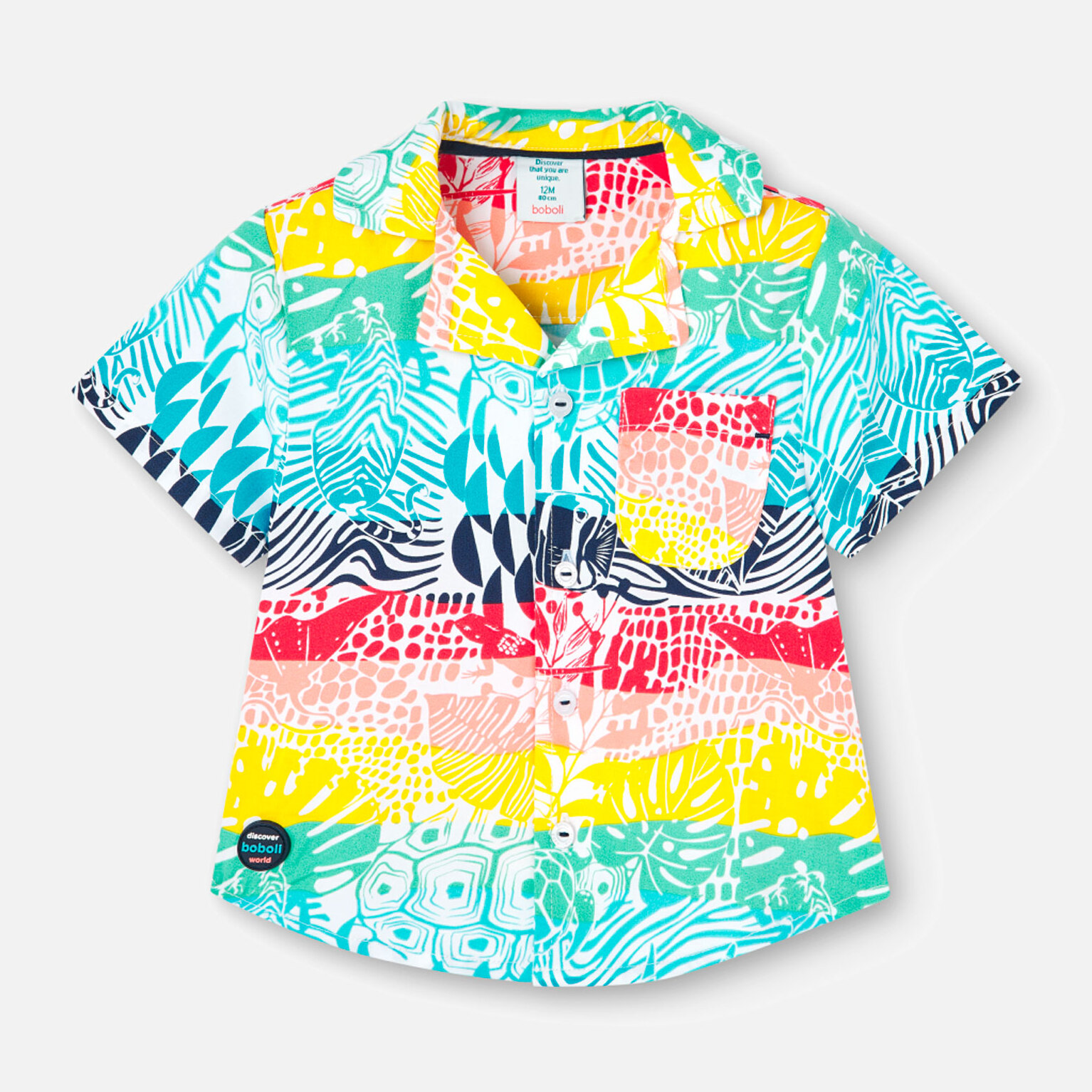 Camisa popelÃ­n niÃ±o, estampado, botÃ³n, azul marino