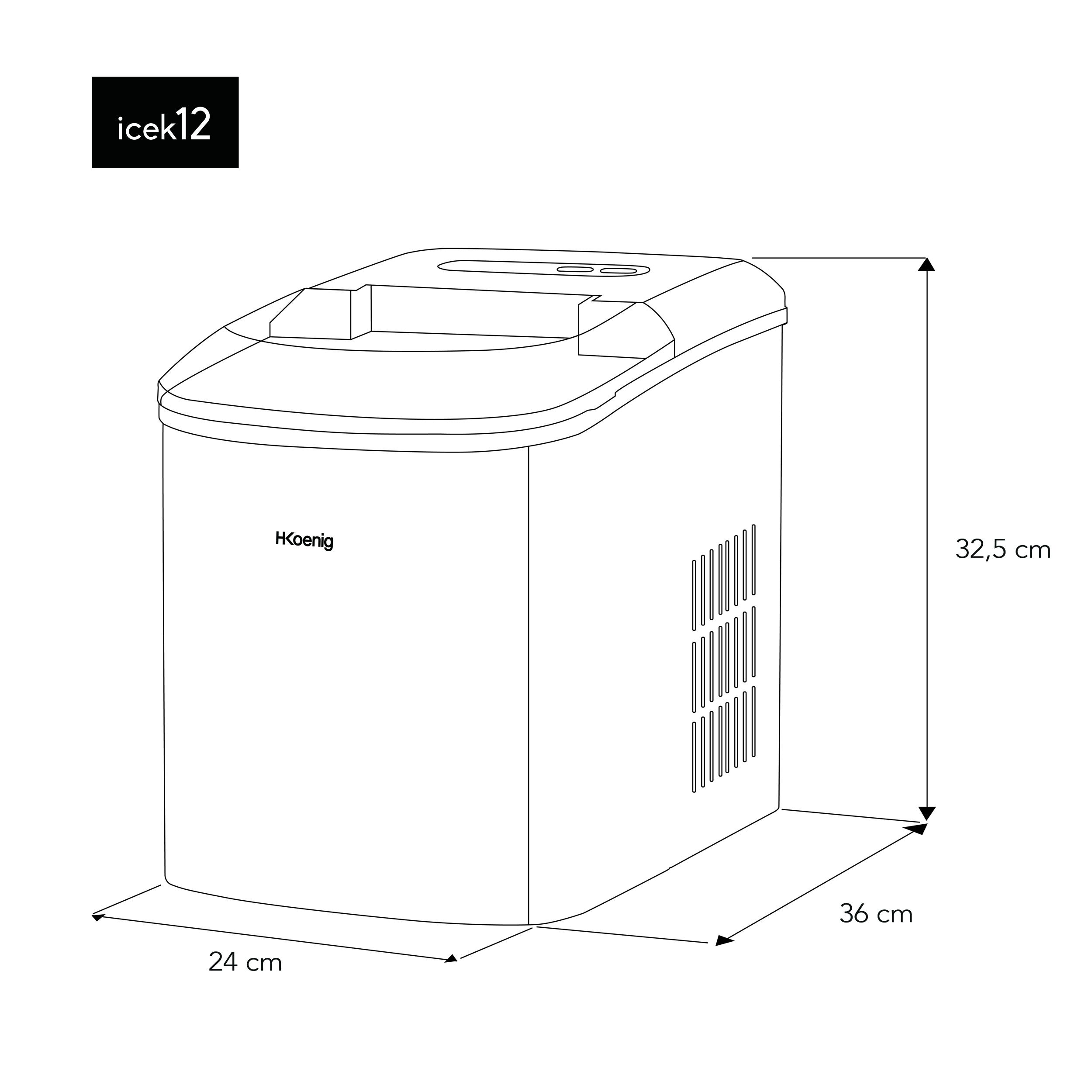 Máquina de Hacer Hielo, Potencia 120 W, Capacidad Producción Diaria 12 Kg, Ciclo Producción 10/13 Min, 2 Tamaños Cubitos