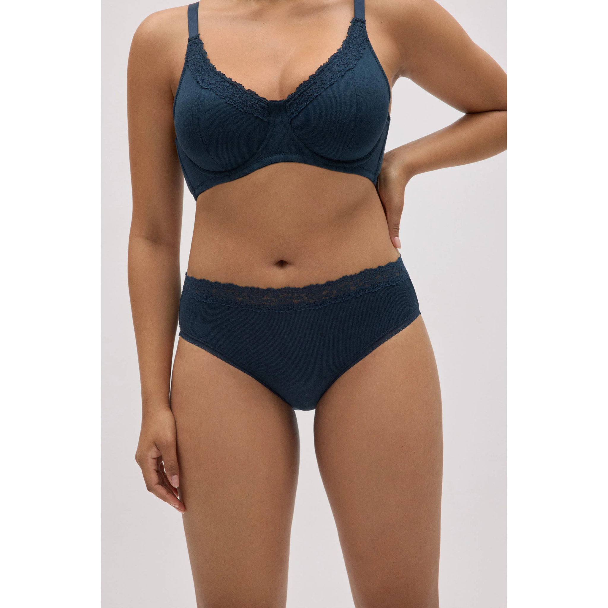 Slip midi a coste con pizzo blu navy