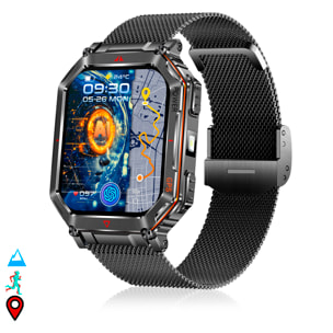Smartwatch KR92 con chiamate BT, GPS, strumenti di esplorazione, monitor cardiaco, ChatGPT e oltre 100 modalità sportive. Cinturino metallico.
