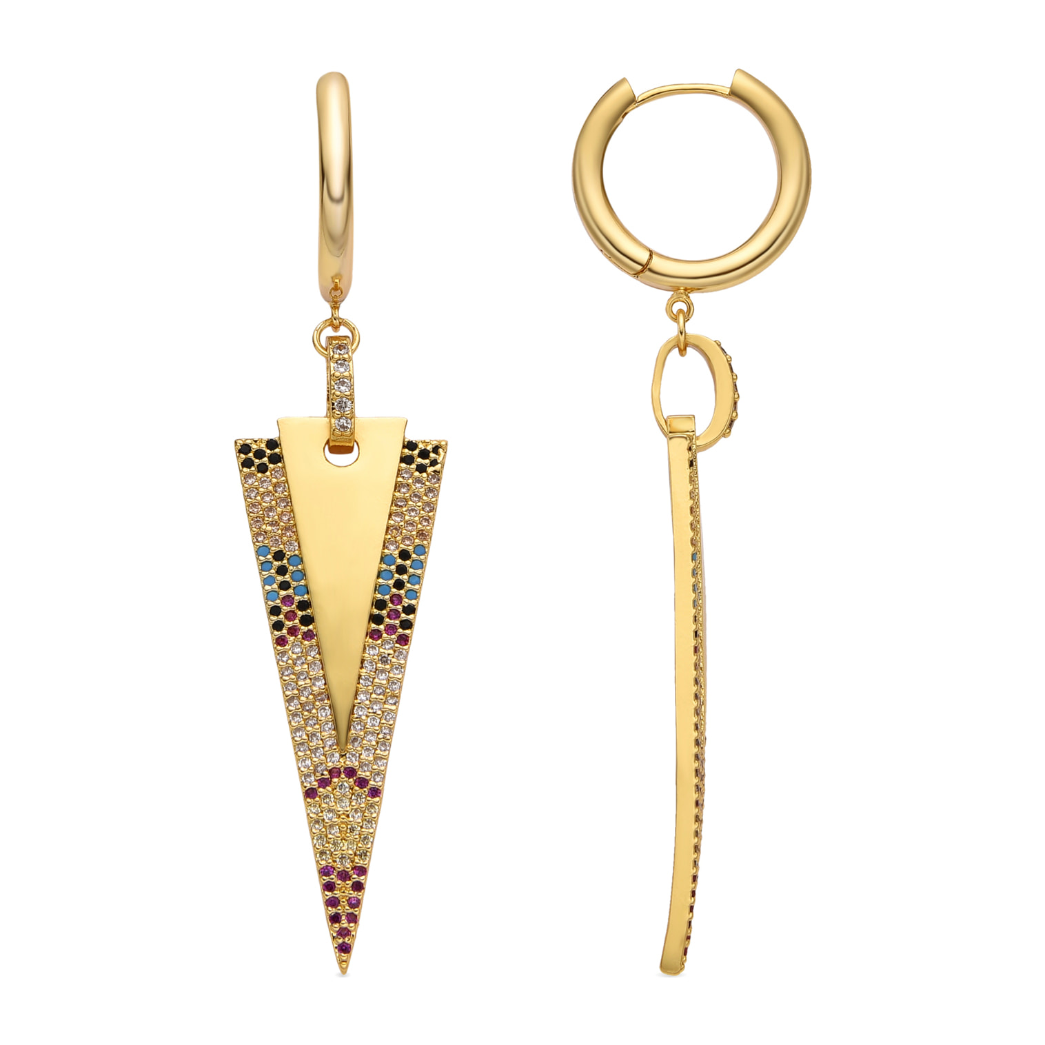 Pendientes con Circonita Multicolor acabado oro 18k