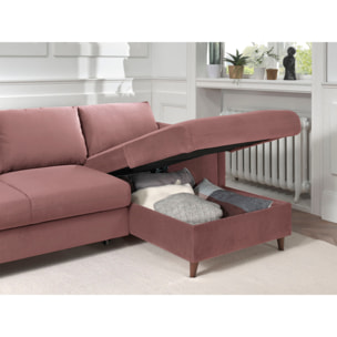 Brooke - canapé d'angle droit - convertible avec coffre - 4 places - en velours - Rose