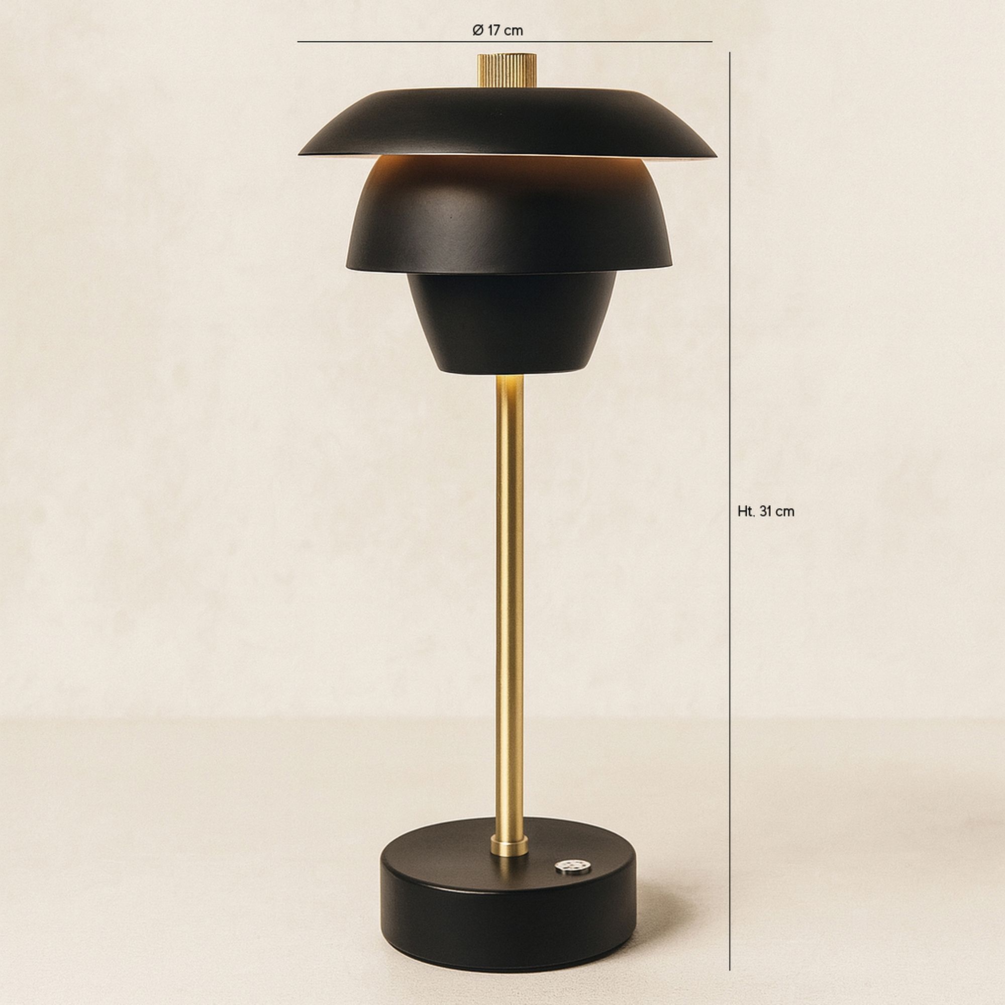 Lampe à poser rechargeable en métal noir et doré  MOXY