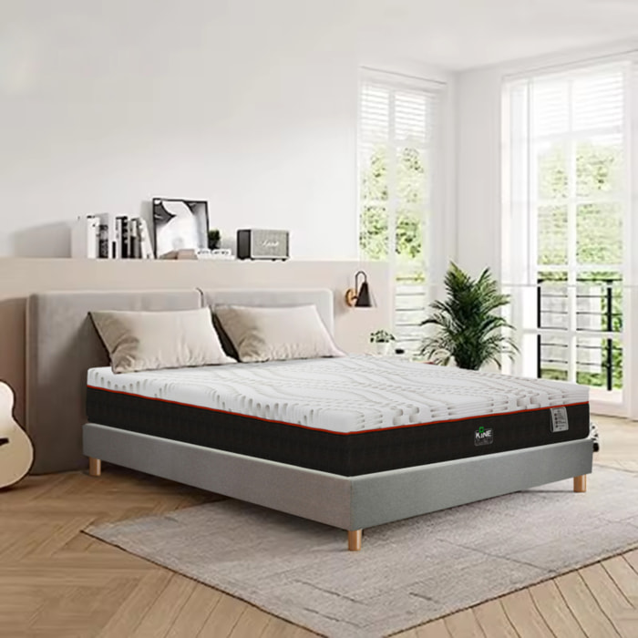 Ensemble Matelas Kineflex & sommier déco | Mémoire de forme et Aloe Vera rafraîchissant | Cadre à lattes | Tissu | Gris clair