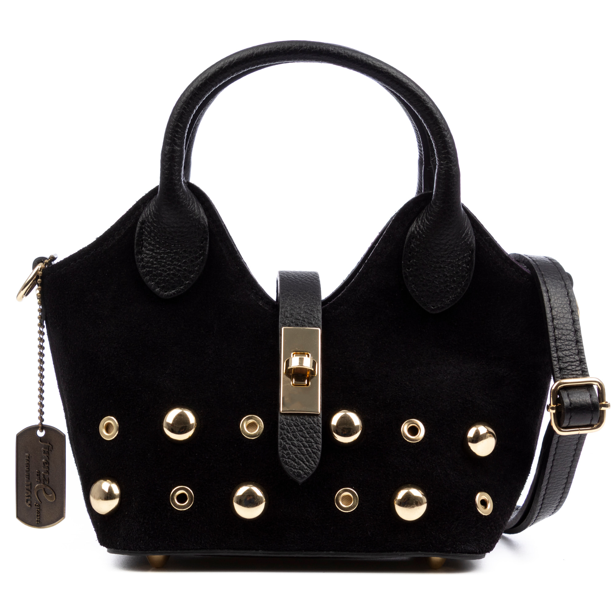 Barzanò Bolso de mano Mujer. Piel auténtica Gamuza con detalles metálicos.