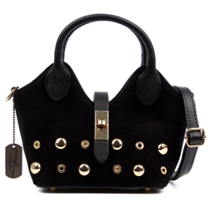 Barzanò Bolso de mano Mujer. Piel auténtica Gamuza con detalles metálicos.