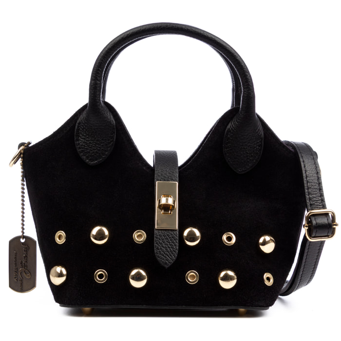 Barzanò Bolso de mano Mujer. Piel auténtica Gamuza con detalles metálicos.