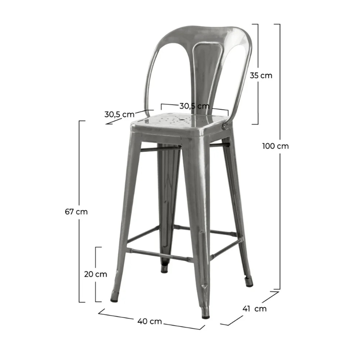 Lot de 2 chaises pour îlot central 67 cm en métal chrome - Indus