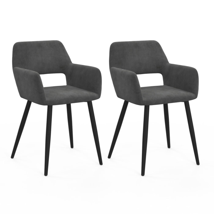 Chaises Heidi en velours gris et pieds noirs - lot de 2