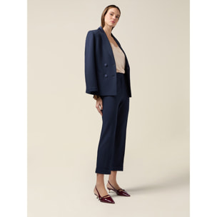 Oltre - Pantaloni cropped in tessuto crêpe - Blu