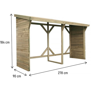 Abri bûches - 2.5 m² - 2.78 x 0.90 x 1.85 m- 5 Stères