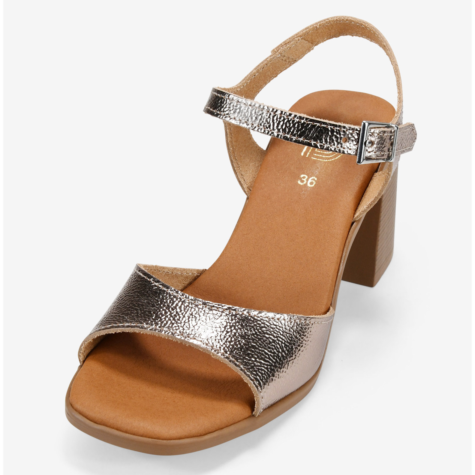Sandalias doradas en piel con tacón