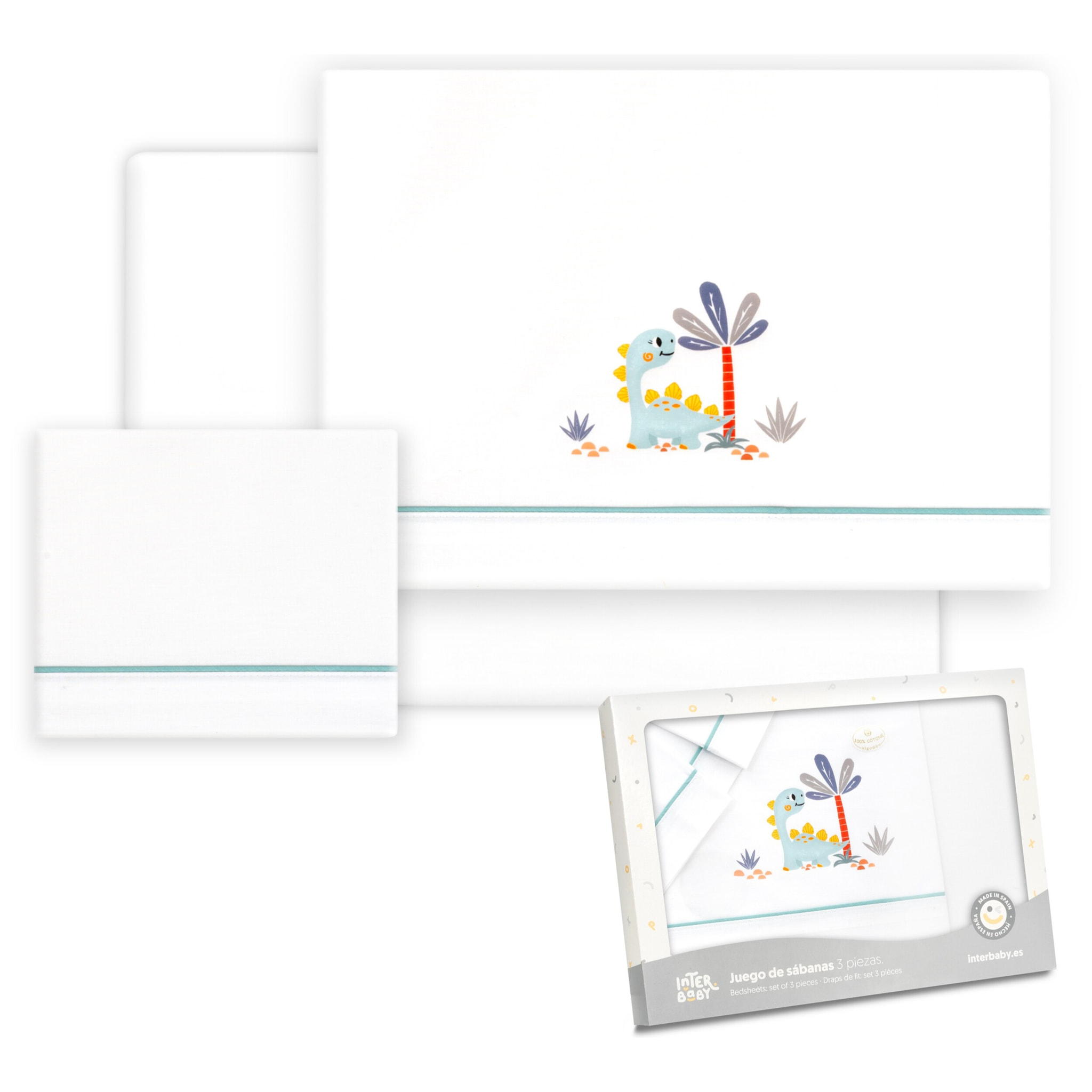 Triptico Coche Estampado Dinosaurio Palmera Bco/Verde