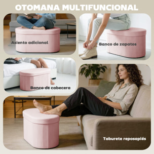 Puff Almacenaje, Banco Almacenaje Plegable, 72 L, 76x38x35 cm, Tapizado en Terciopelo, Baúl de Almacenamiento, Carga 120 kg, Taburete para Sala de Estar, Dormitorio, Entrada, Rosa