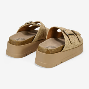 Sandalias plataforma beige con doble hebilla
