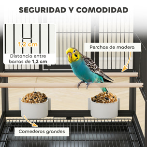 Jaula para Pájaros Jaula Grande con Ruedas Paneles Acrílicos Comederos Perchas Estante Bandejas Extraíbles Pajarera para Loros Canarios 48x46x83 cm Negro