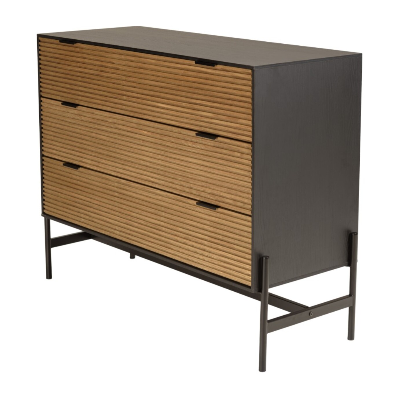 CHARLIE - Commode marron et noire 3 tiroirs Pin pieds métal noir