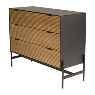 CHARLIE - Commode marron et noire 3 tiroirs Pin pieds métal noir