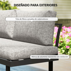Conjunto de Jardín Exterior de 3 Piezas, Sofá Exterior Seccional Resistente con 2 Sofás de 2 Plazas y Mesa de Centro Versátil, Estructura de Aluminio y Cojines, Gris Claro