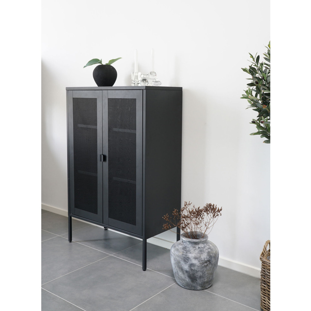 Armadio Melbourne in acciaio nero con 2 ante a rete, 80×40×120 cm
