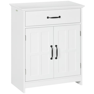 Meuble salle de bain - meuble bas 2 portes étagère tiroir - 60x30x75cm - blanc noir