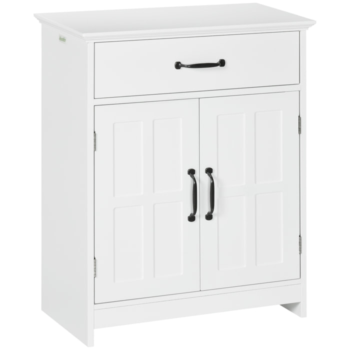 Meuble salle de bain - meuble bas 2 portes étagère tiroir - 60x30x75cm - blanc noir