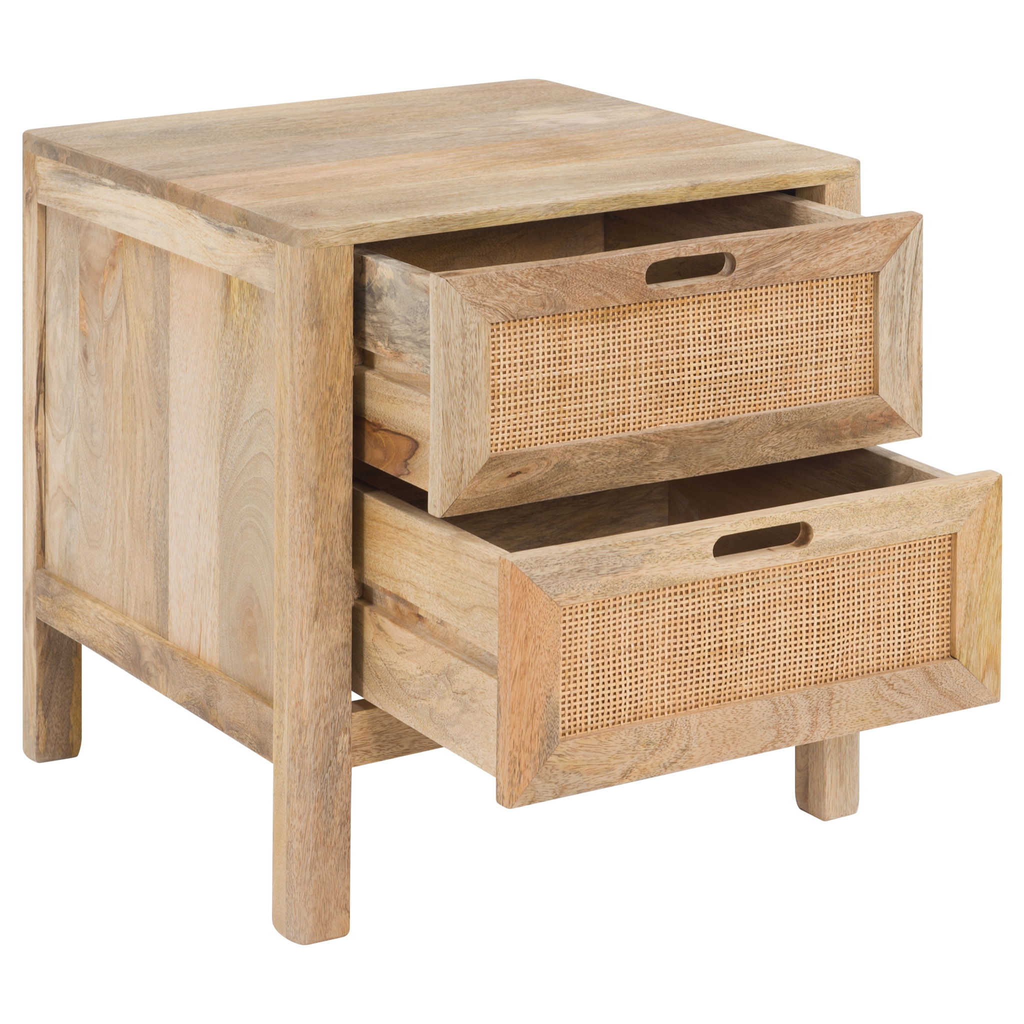 Table de chevet 2 tiroirs en bois de manguier et cannage - Félix