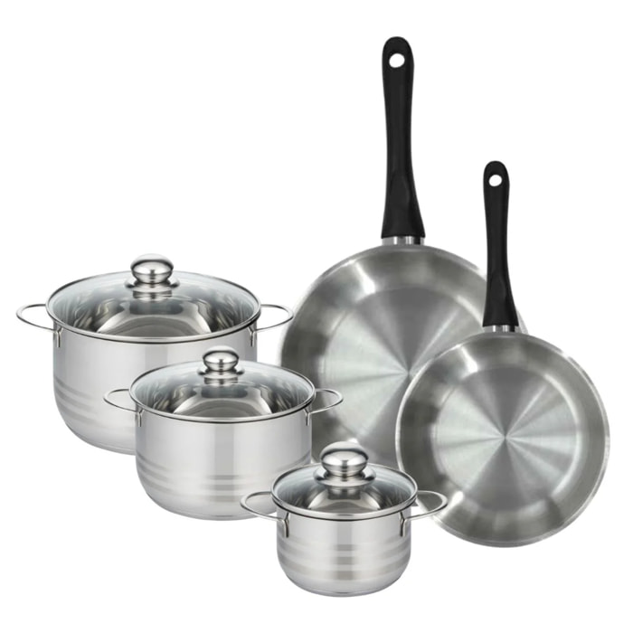 Set de 2 poêles en inox et 3 faitouts inox 16, 20 et 24 cm Fackelmann Geneva
