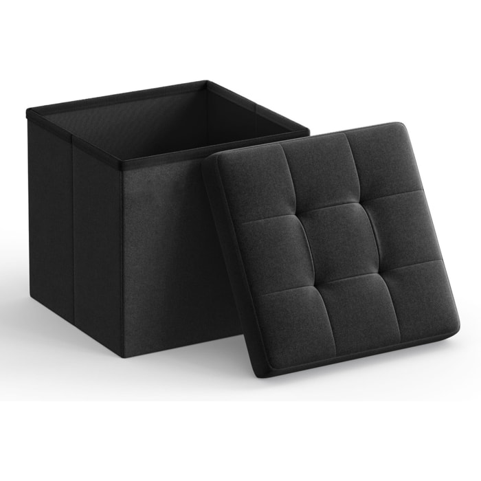 Pouf contenitore pieghevole in tessuto nero 30x30 cm