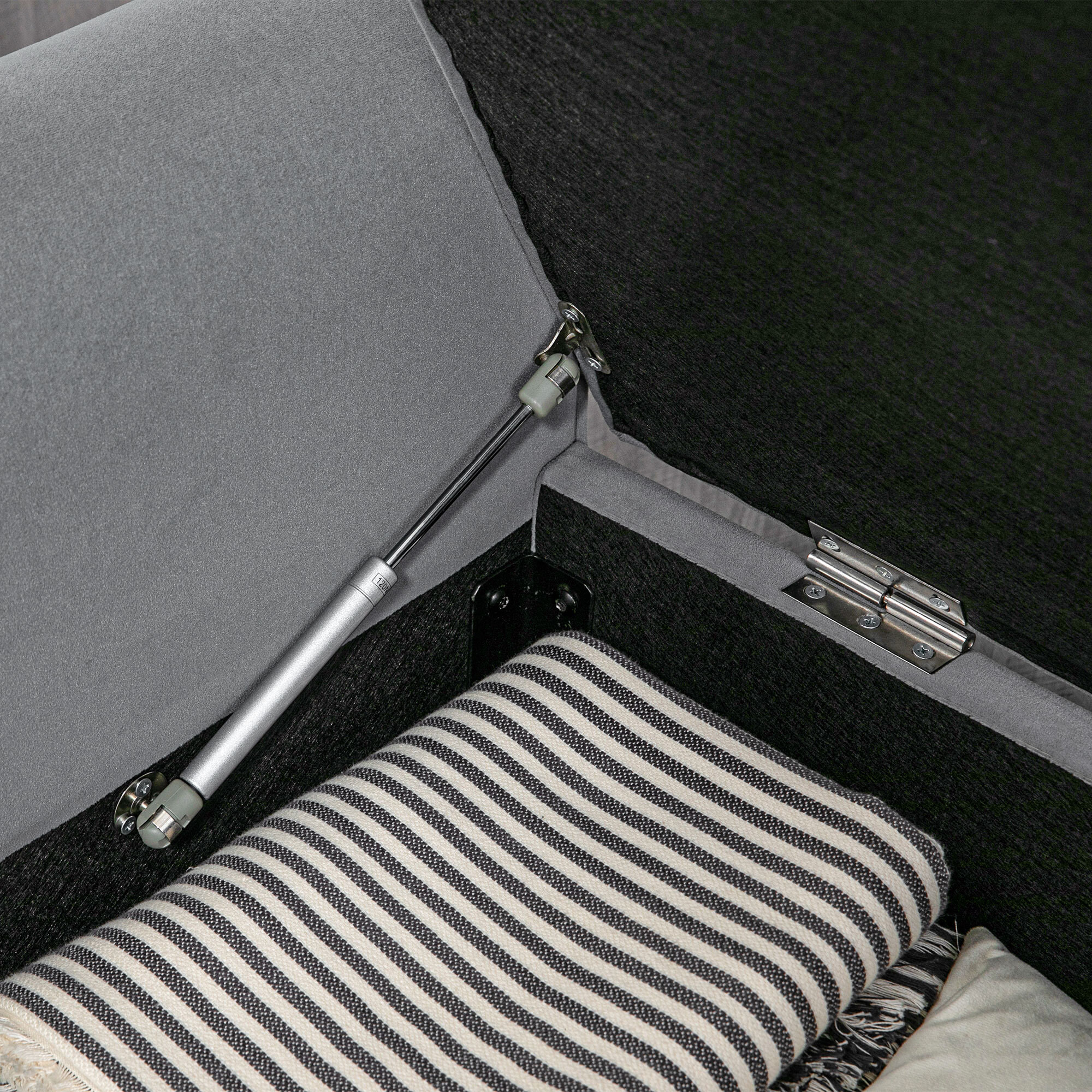 Banc coffre banquette coffre de rangement velours dim. 126 x 48,5 x 57 cm piètement bois hévéa noir gris