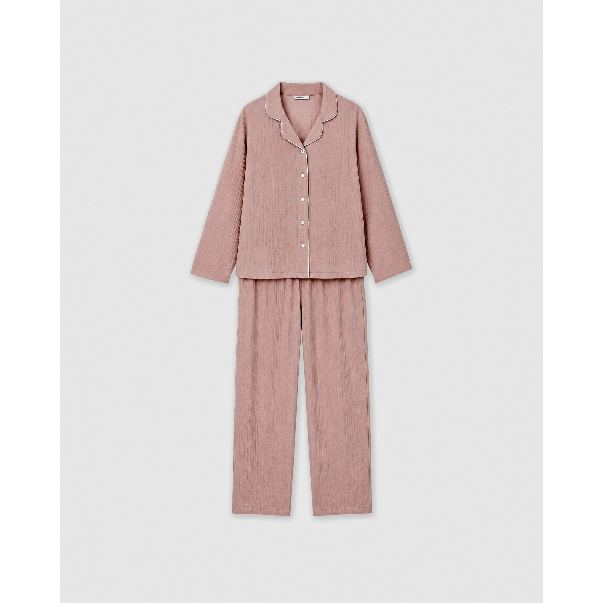 Pigiama lungo camicia in mussola rosa