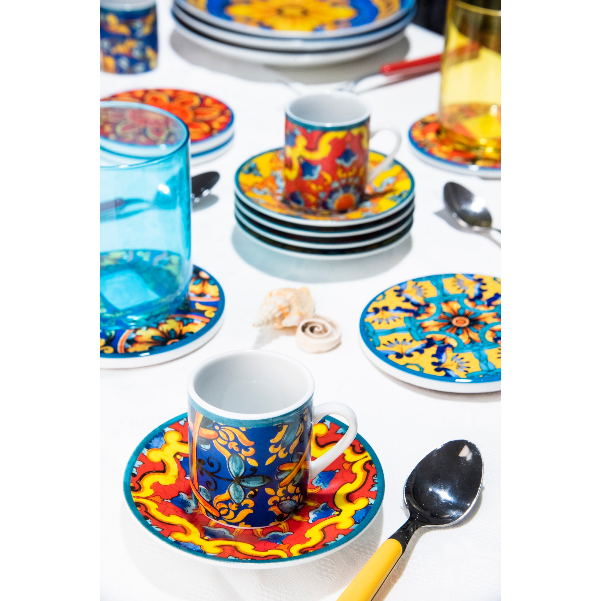 Set 6 Tazzine Caffè con Piattini Excelsa – Trinacria, Porcellana Multicolore