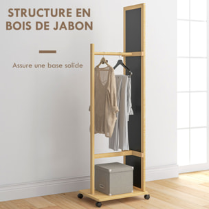 Miroir sur pied avec roulettes - portant, étagère - dim. 49L x 35P x 167H cm - bois de jabon verni