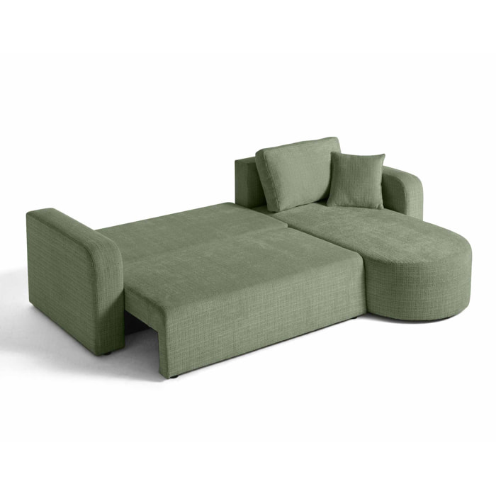 Miro - canapé d'angle réversible - 4 places - convertible avec coffre - en velours texturé - Vert sauge