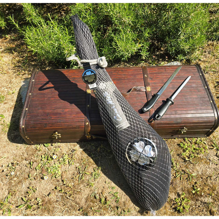 Valise Maestro Cortador 100% Ibérico : Jambon Bellota 100% Affiné plus de 36 mois + Couteau et Affûteur + Caisse Décorative - 6,5kg - Espagne - César Nieto.