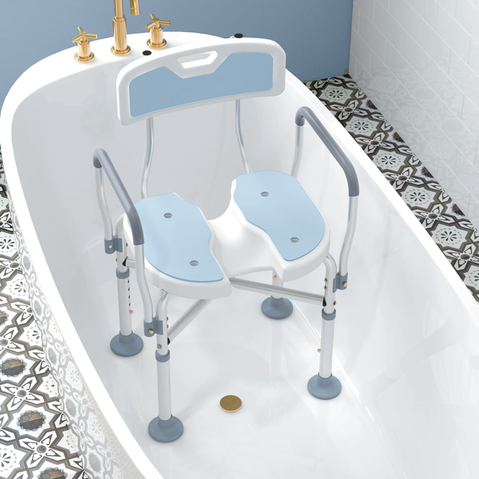 Tabouret de douche avec siège rembourrée et accoudoirs, chaise de douche, tabouret de bain, hauteur réglable 83-91,5 cm, cadre en aluminium et pieds antidérapants, bleu