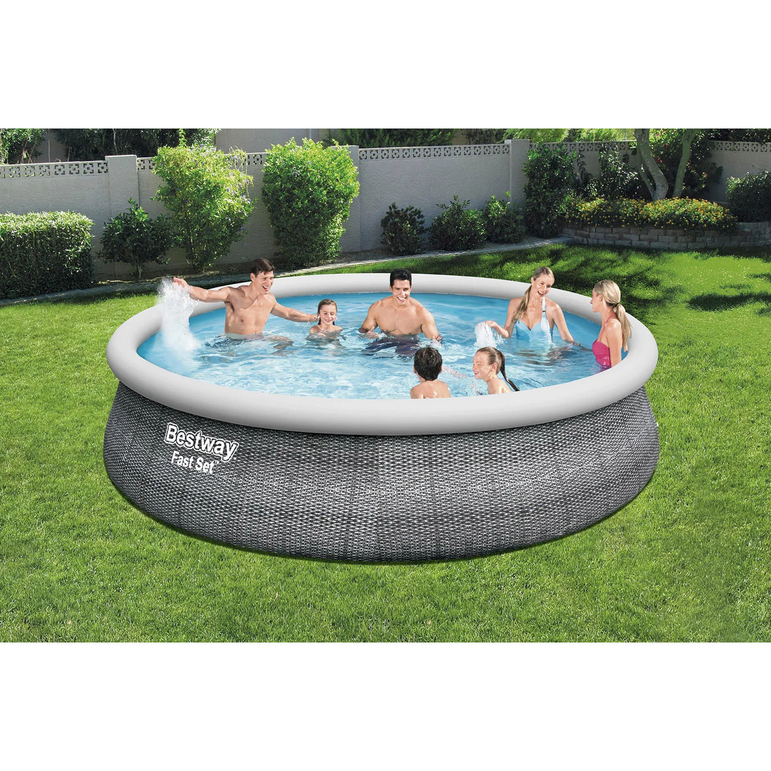 Piscine autoportante ronde Diamètre 4,57 x 1,07 m aspect résine tressée Fast Set de Bestway